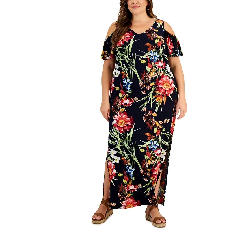 Casual DressConnected Apparel Womens Plus Floral Print Polyester Maxi Dress