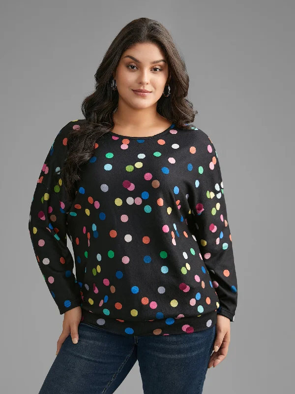 women's tops for those who seek both style and comfortColor Polka Dot Drop Shoulder T-shirt