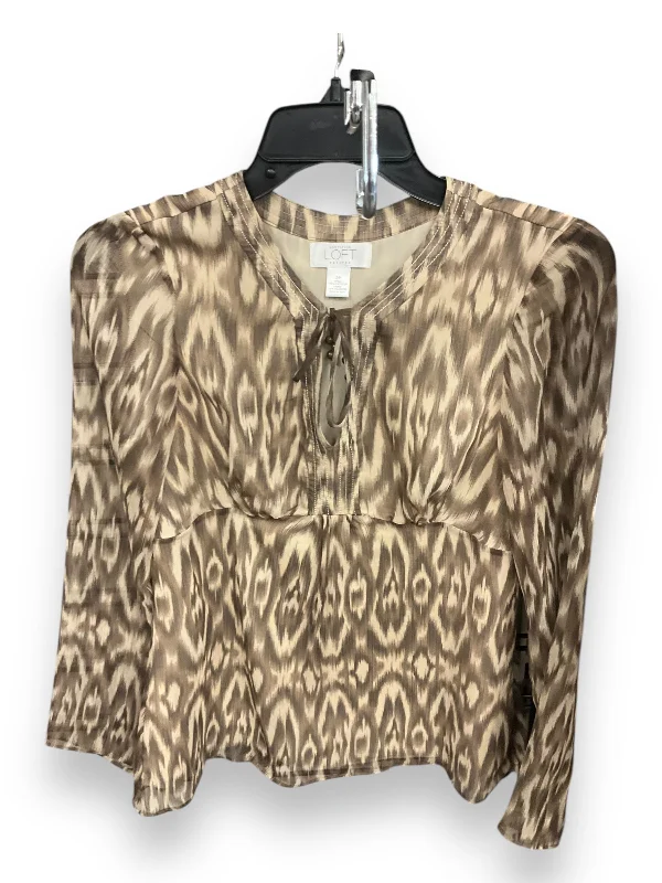 women's tops with floral printsTop Long Sleeve By Loft In Brown & Cream, Size: S