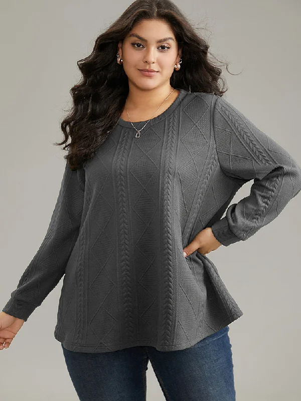 camisoles for womenPlain Textured Round Neck Sweatshirt