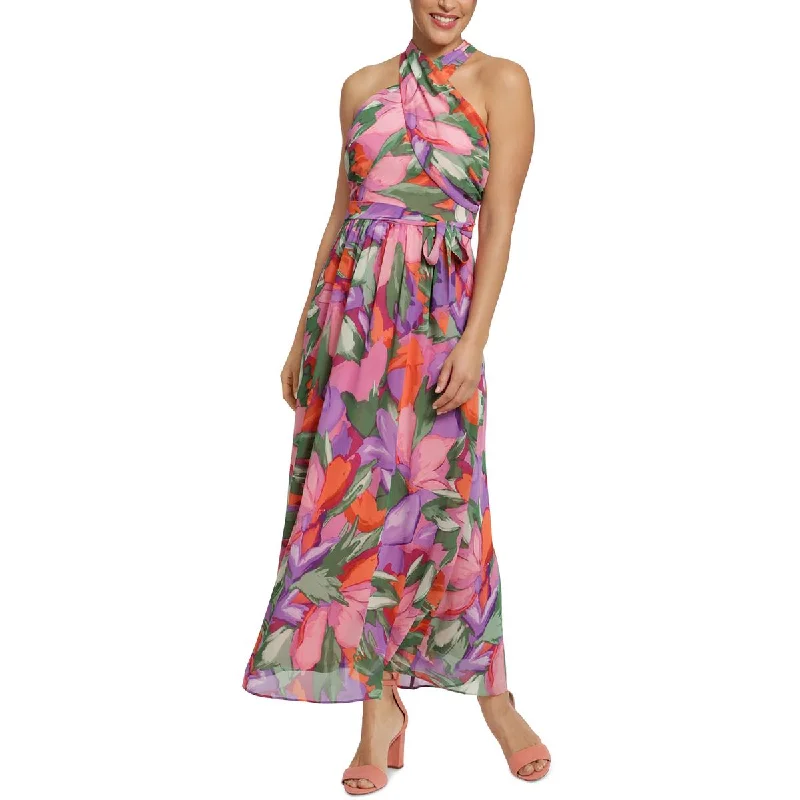 Retro DressMSK Womens Petites Printed Chiffon Maxi Dress