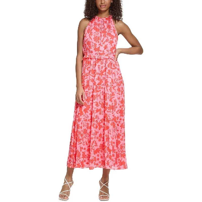 women's bell-sleeved dressesKarl Lagerfeld Paris Womens Floral Print Long Maxi Dress