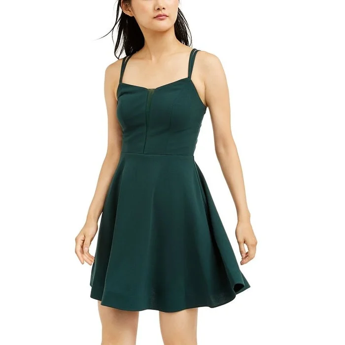 women's flutter-sleeved dressesTeeze Me Women's Spaghetti Strap Mini Fit Flare Party Dress Green Size 15