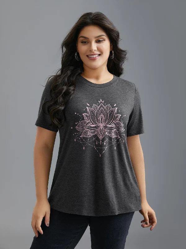 women's tops for those who love to shop for unique findsFloral Printed Round Neck Stretchy T-shirt