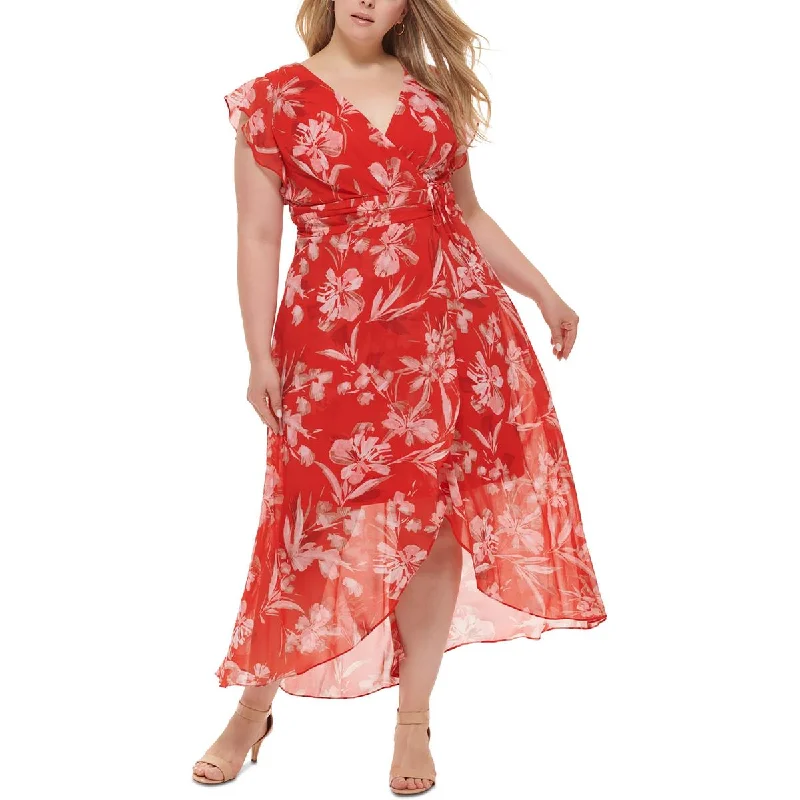 Sleeveless DressJessica Howard Womens Plus Chiffon Floral Maxi Dress