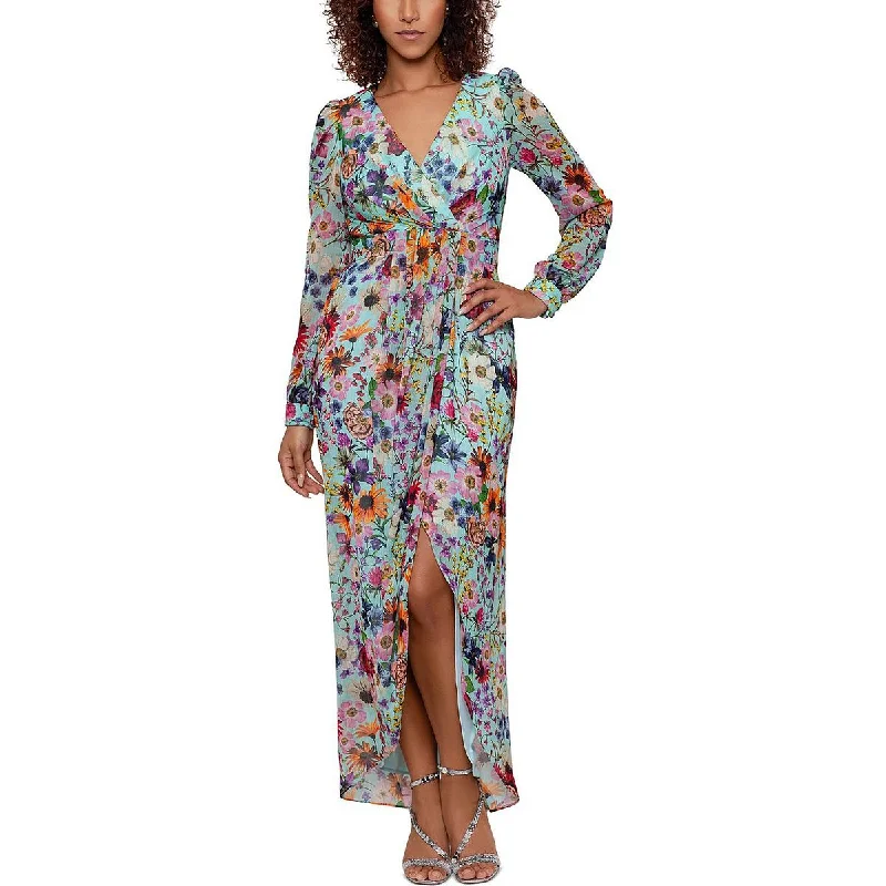 Halter DressBetsy & Adam Womens Chiffon Floral Maxi Dress