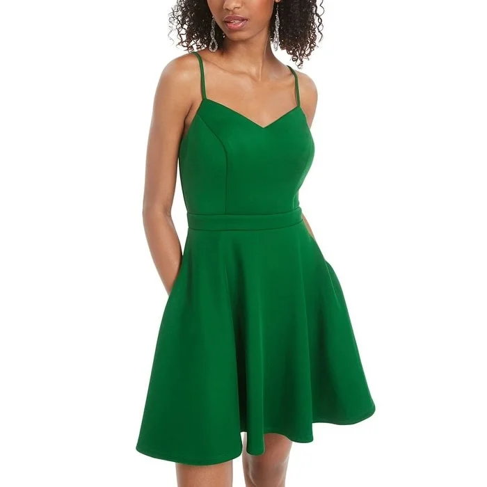 women's petite dressesCity Studios Women's Spaghetti Strap V Neck Mini Party Fit Flare Dress Green Size 5