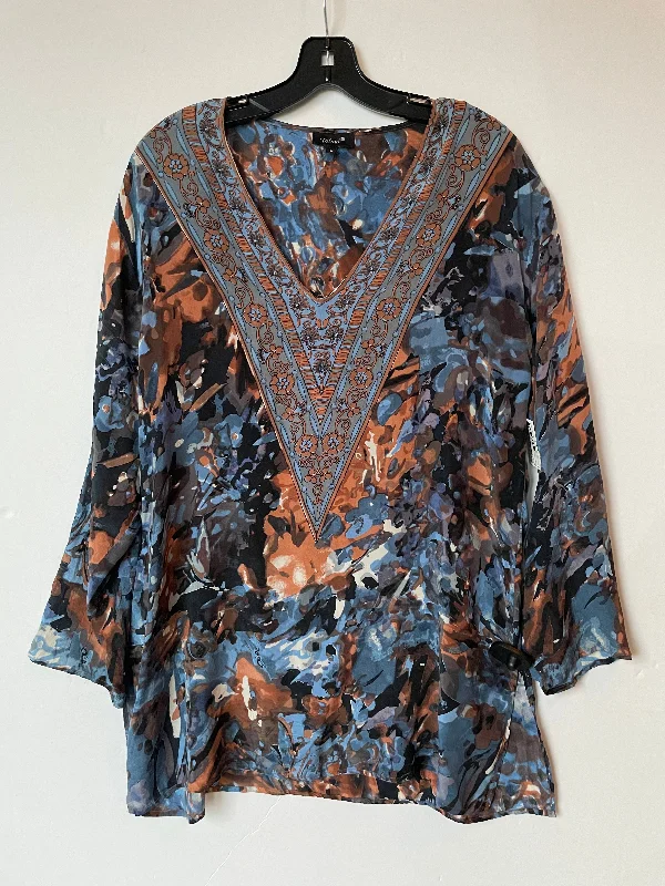 women's tops with geometric patternsTop Long Sleeve By Tolani In Blue, Size: L