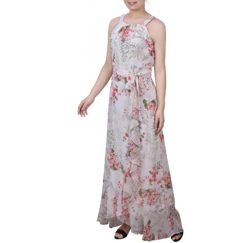 Tall Women DressNY Collection Womens Chiffon Floral Maxi Dress