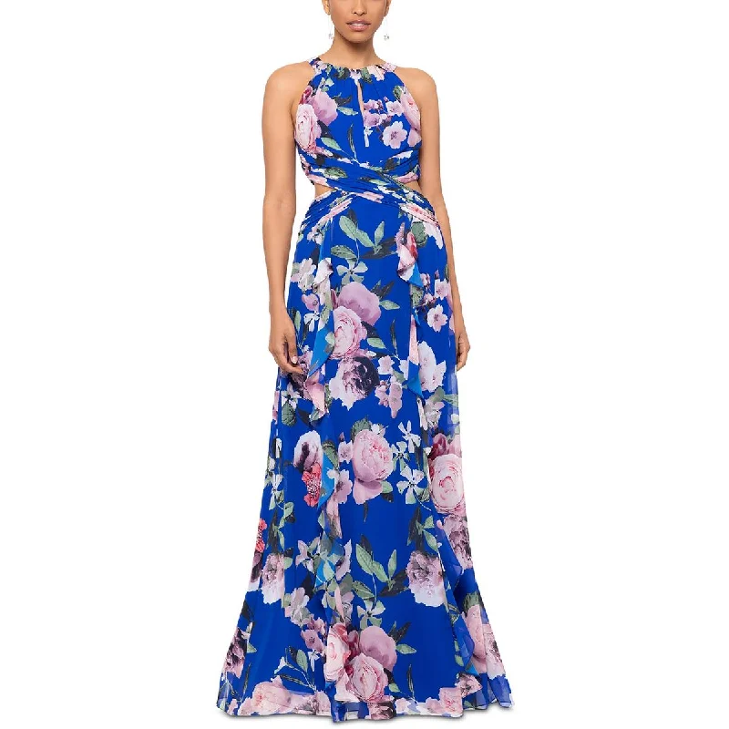 Bell-Sleeve DressXscape Womens Chiffon Floral Print Maxi Dress