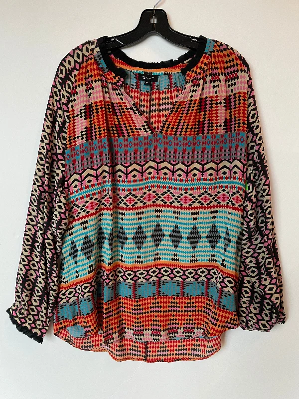 women's tops with asymmetrical designsTop Long Sleeve By Tolani In Multi-colored, Size: Xl