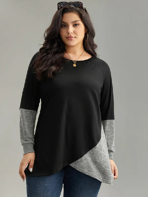 women's tops for those who want to add a touch of sophistication to their casual attireTwo Tone Patchwork Heather Arc Hem T-shirt