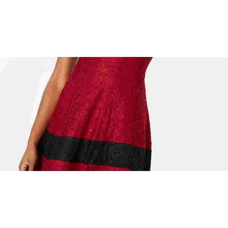 Cold-Shoulder DressTeeze Me Women's Burgundy Lace Zippered Short Sleeve Jewel Neck Mini Fit + Flare Dress Red Size 5