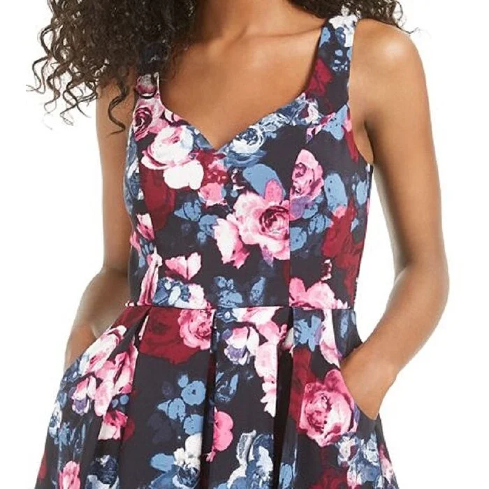 Prom DressTrixxi Women's Floral Sleeveless V Neck Mini Evening Fit Flare Dress Navy Size 7