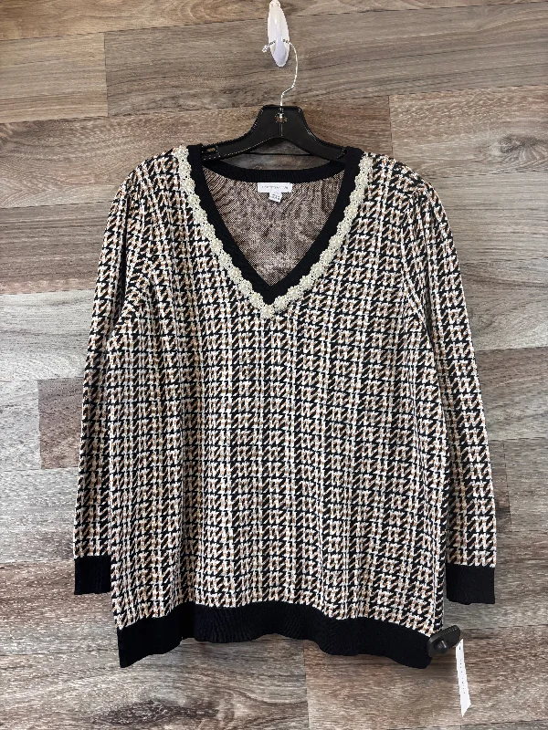 women's tops for those who want to invest in timeless piecesTop Long Sleeve By Charter Club In Black & Tan, Size: Xxl