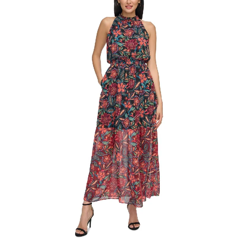 women's denim dressesVince Camuto Womens Smocked Long Maxi Dress