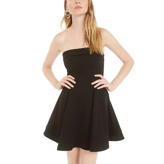 women's high-low dressesB. Darlin Women's Strapless Mini Fit & Flare Dress Black Size 3/4