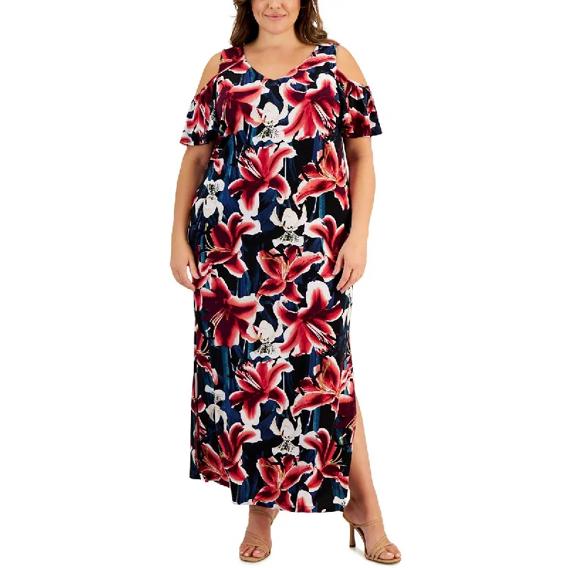 Zip-Up DressConnected Apparel Womens Plus Long Floral Print Maxi Dress