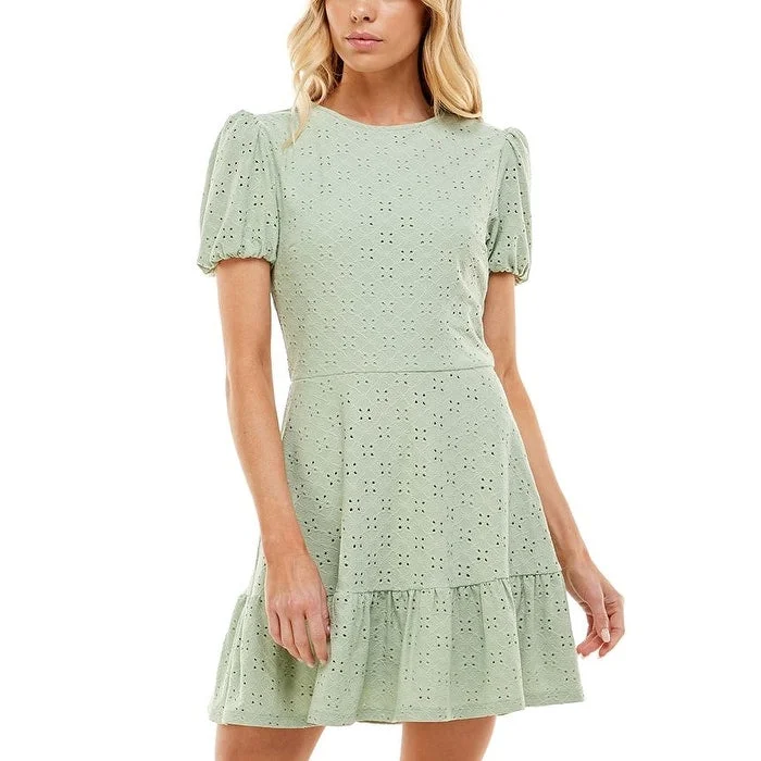 women's evening dressesSpeechless Junior's Eyelet Mini Dress Green Size XX-Large