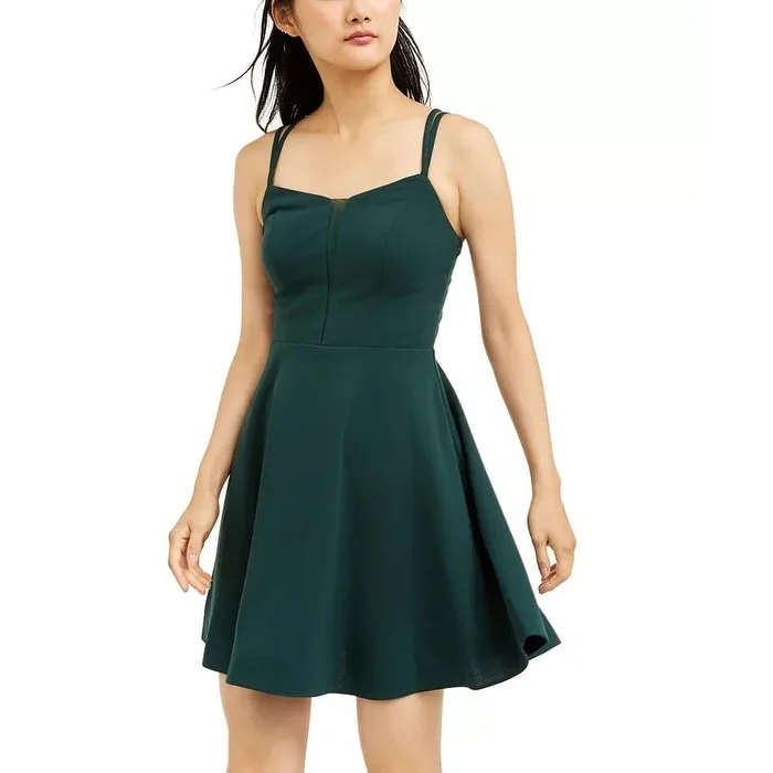 Peplum DressTeeze Me Women's Zippered Spaghetti Strap Square Neck Mini Fit Flare Party Dress Green Size 1