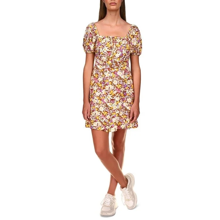 women's easy-to-wear dressesSanctuary Women's Floral Print Square Neck Mini Shift Dress Brown Size 6