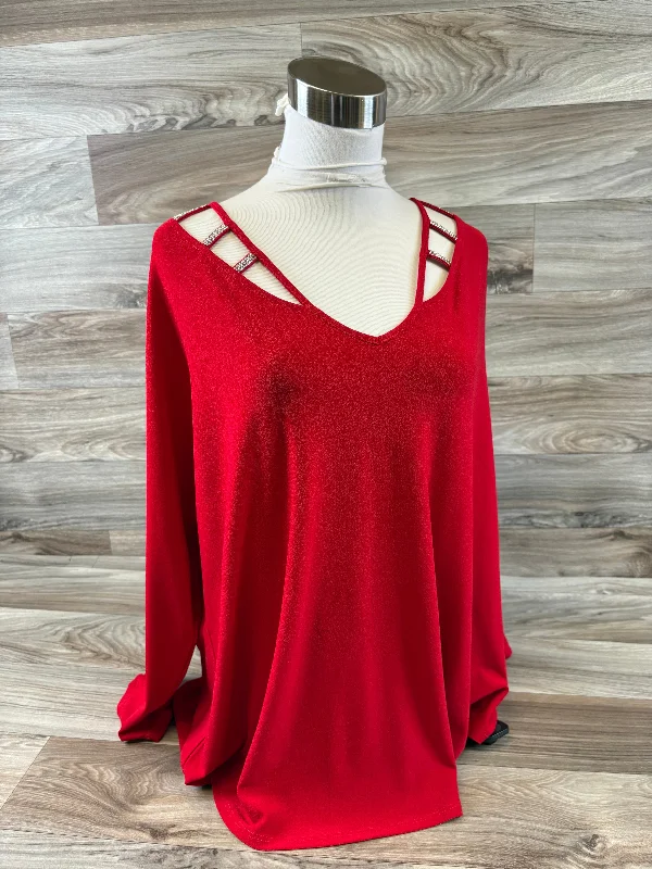 women's tops for those who want to add a touch of elegance and sophistication to their everyday wearTop Long Sleeve By 89th And Madison In Red, Size: 2x