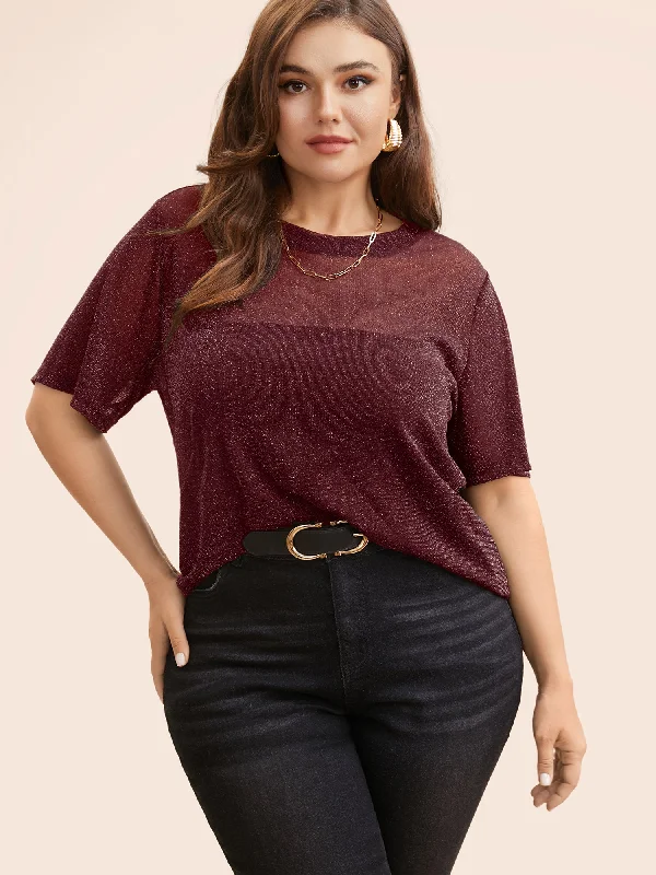 women's tops for those who want to wear pieces that are both functional and fashionableRound Neck Luxe Mesh T-shirt