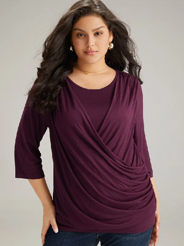 women's tops with ruffled hemsSupersoft Essentials Plain Crossover T-shirt