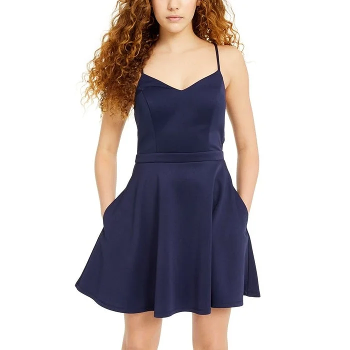 Long-Sleeve DressCity Studios Women's Spaghetti Strap Mini Fit + Flare Evening Dress Blue Size 5