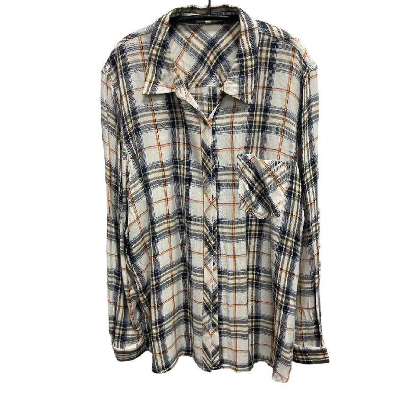 women's tops for cocktail partiesTop Long Sleeve By Maurices In Plaid Pattern, Size: Xxl