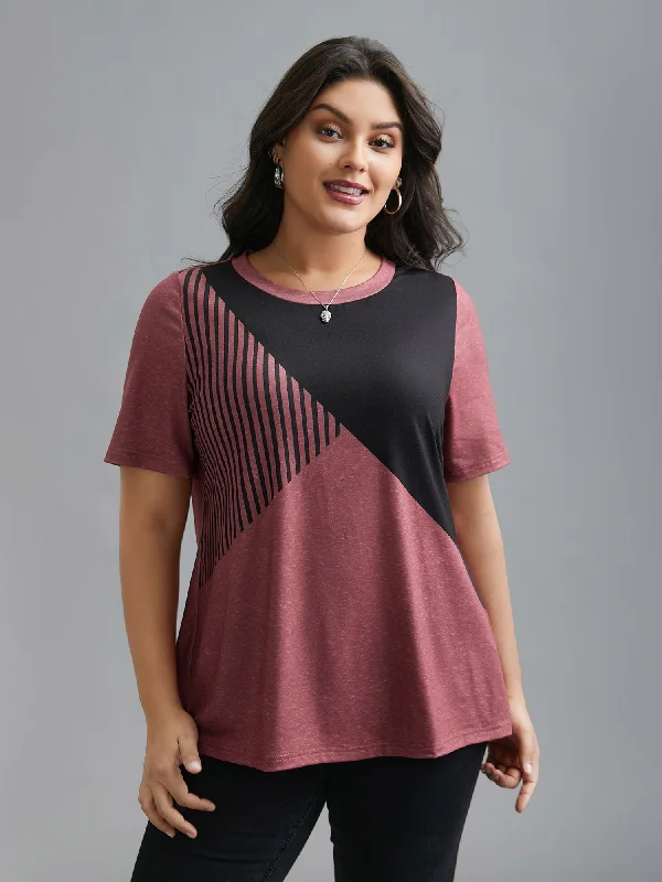 women's tops for those who love to dress up their casual looks with stylish topsStriped Print Contrast Stretchy T-Shirt