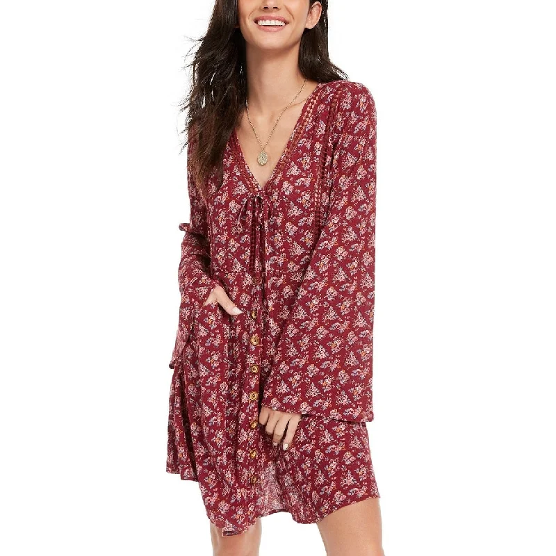 women's maternity dressesAmerican Rag Juniors' Printed Bell-Sleeved Mini Dress Dark Red