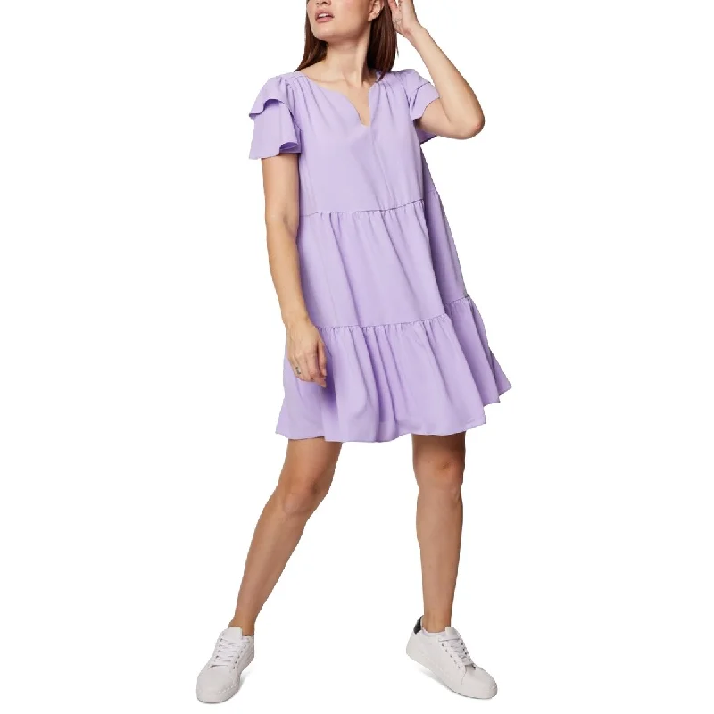 Tulle DressBCBGeneration Women's Ruffled Sleeve Tiered Mini Dress Purple Size 14