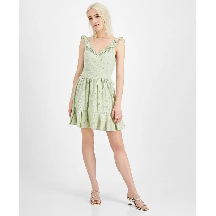 Peplum Hem DressGuess Women's Sharon Eyelet Mini Dress Green Size Medium