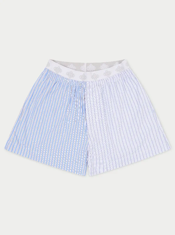 women's polyester shortsSPLICED STRIPE SHORTS - BLUE