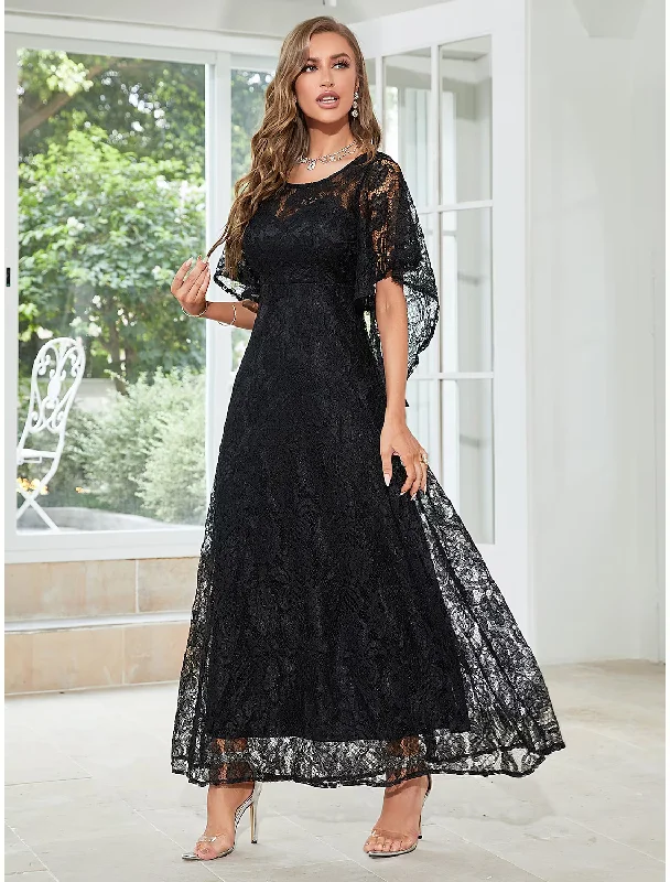 Retro DressA-Line Wedding Guest Dresses Elegant Dress Party Wear Ankle Length Half Sleeve Lace with Ruffles Appliques