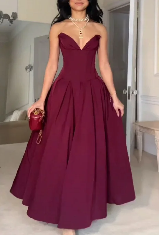 Laced DressBurgundy Sweetheart A-Line Elegant Long Formal Party Dress MD7319