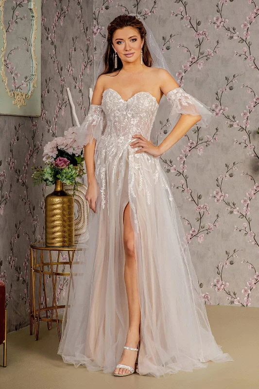 women's casual dressesStrapless Puff Sleeve Wedding Gown by GLS Gloria GL3427