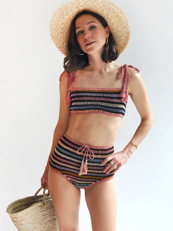 Ruffle-Trimmed Female SwimwearCrochet Carly Stripe Bandeau Top