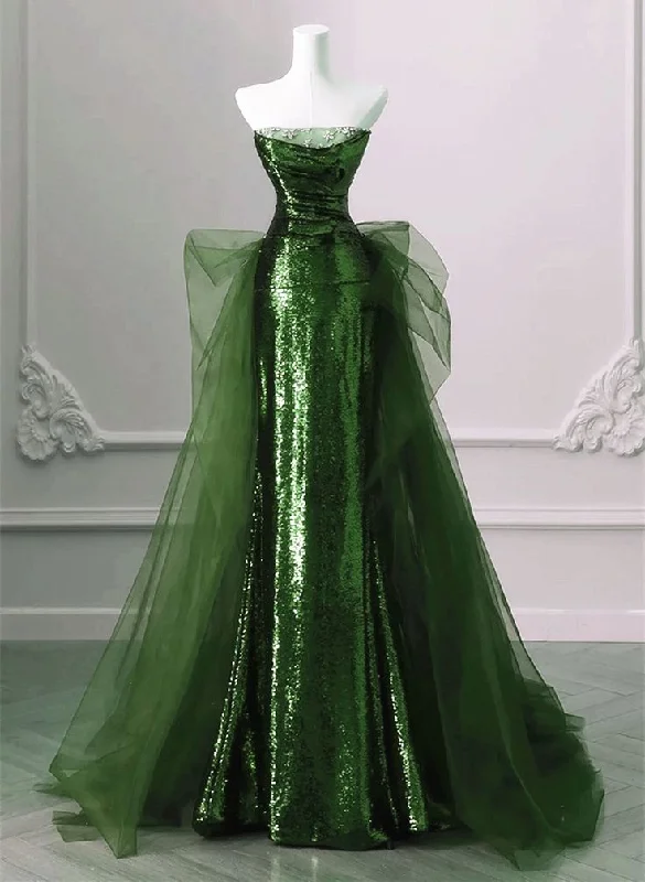 women's curve-hugging dressesGreen Strapless Sequins Mermaid Long Formal Party Dress MD7405