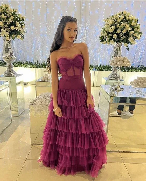 Retro DressPurple Sweetheart A-Line Tulle Layers Long Formal Party Dress MD7312