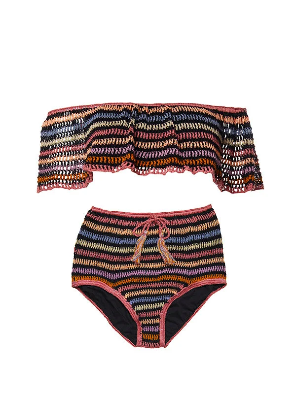 Striped Female SwimwearCrochet Michelle High Waisted Bikini Bottom - Black