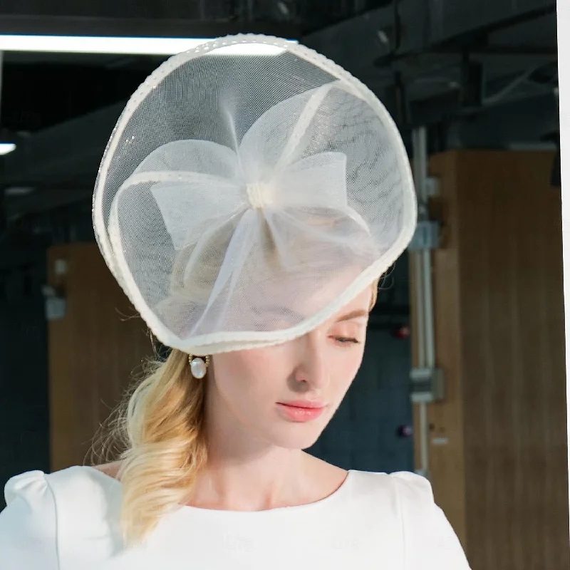 women's high-end dressesDingJiDress Headbands Hats Headwear Tulle Saucer Hat Top Hat Veil Hat Wedding Tea Party Elegant Wedding With Bowknot