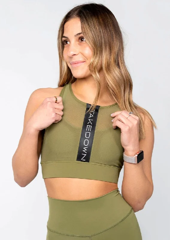 women's linen shortsEnergy Zip Sports Bra Army Green