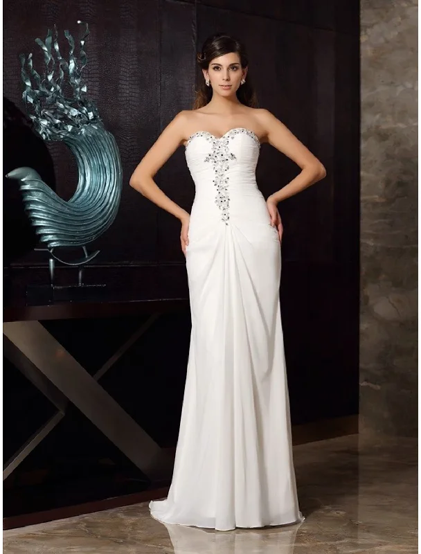 Chic DressEvening Gown Elegant Dress Party Wear Sleeveless Strapless Chiffon with Rhinestone Ruched