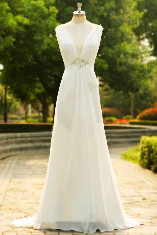 women's halter dressesCharming V-Neck Long Chiffon Beach Wedding Dress M1352