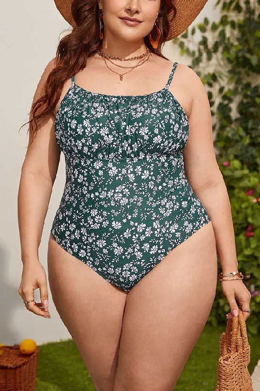 Colorful Female SwimwearPlus Size Floral Print Ruching One Piece Swimsuit