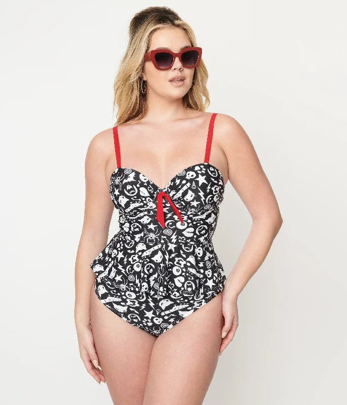 Sheer Female SwimwearEmily The Strange x Unique Vintage Black & White Tankini Swim Top