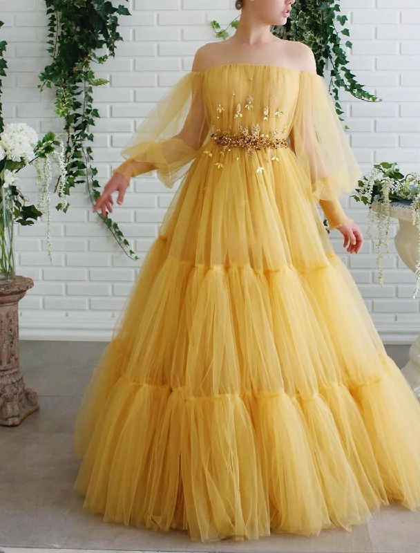 Sleeveless DressBall Gown Prom Dresses Elegant Dress Wedding Guest Prom Floor Length Long Sleeve Illusion Neck Tulle with Beading Appliques