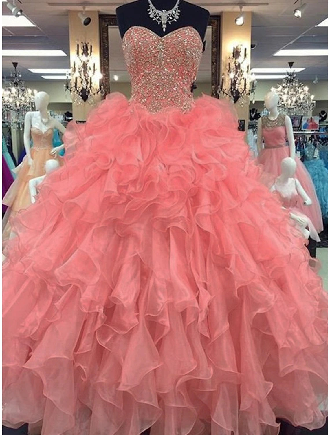 Off-The-Shoulder DressBall Gown Quinceanera Dresses Sparkle & Shine Dress Wedding Prom Floor Length Sleeveless Strapless Organza with Sequin